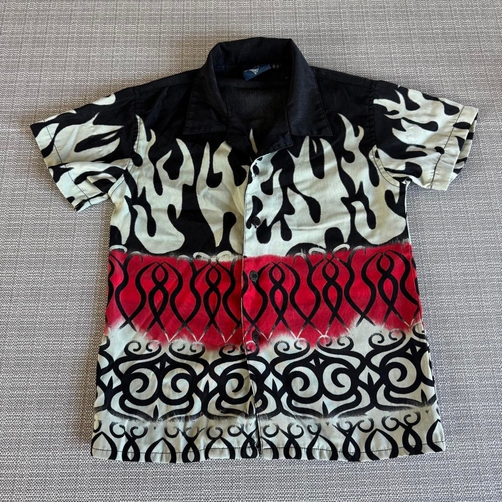Gazoz Y2K Flame Multicolored Button Up Kids Shirt Size 6-7